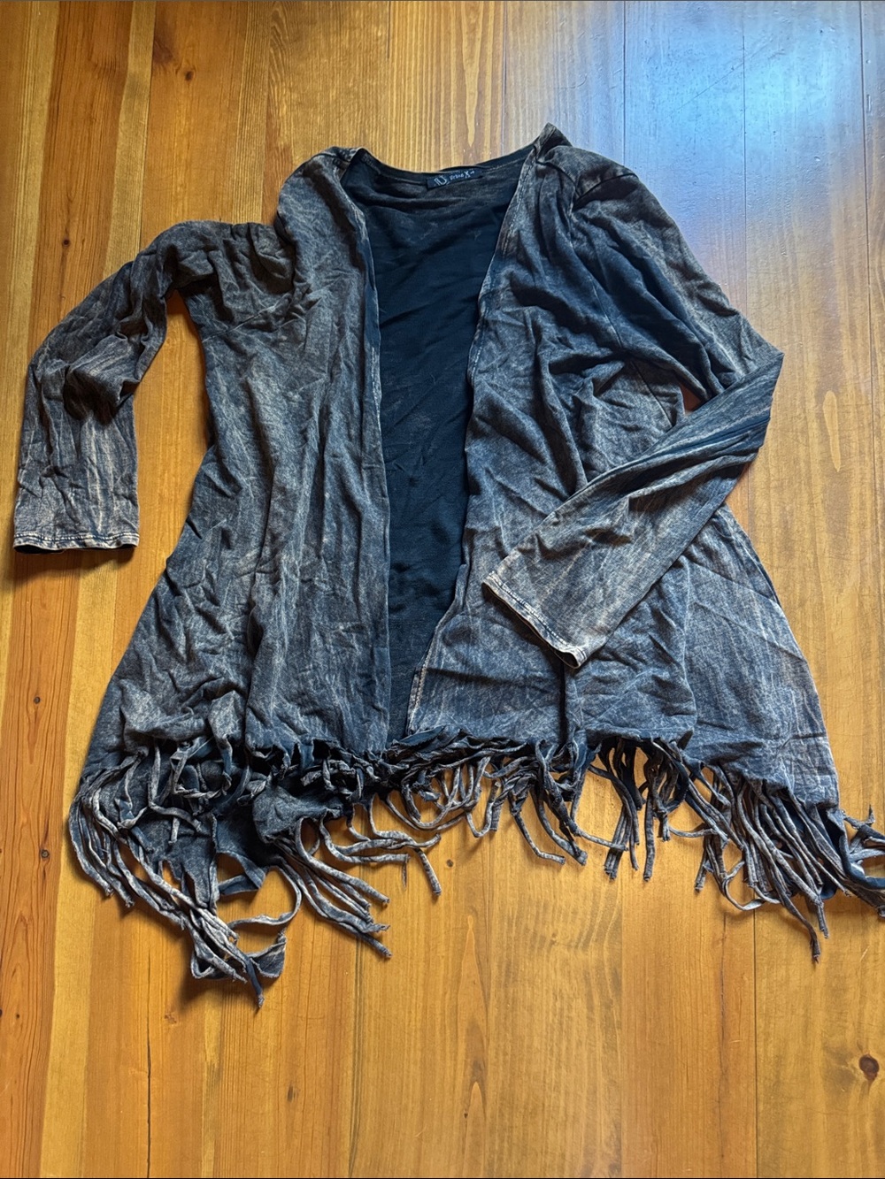 Lightweight Hooded Fringe Cardigan Sweater - Black